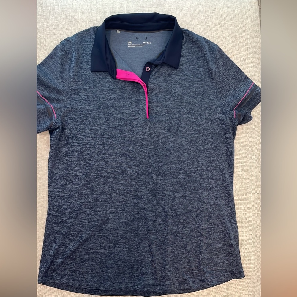 Under Armour Women's Polo in Heathered Navy with Pink Accents